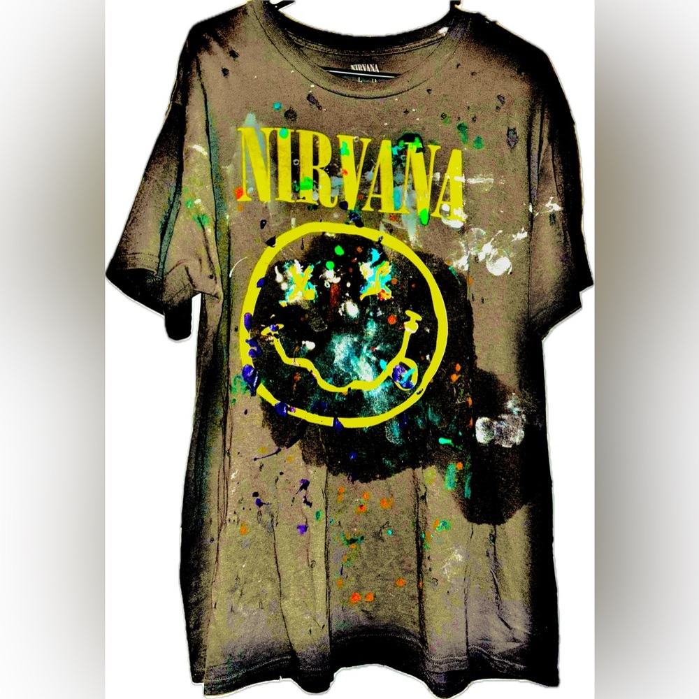 Kurt cobain nirvana face t distressed original rare hand painted brand new FREE
